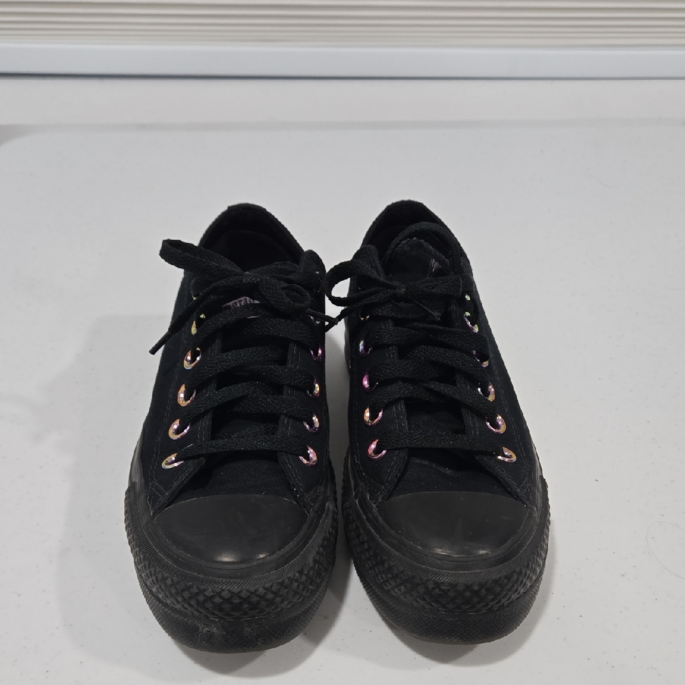 Converse Black Canvas Sneakers with Iridescent Eyelets